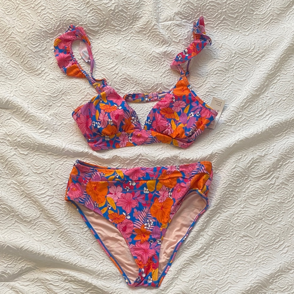 Cupshe Pink Blue Orange Floral Underwire Bikini Set